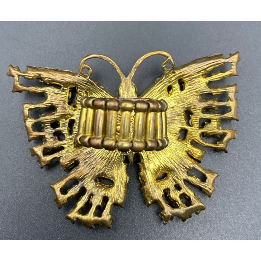 Butterfly Stretch Ring Gold Tone AB Clear Rhinestone Statement 2.5x2" Fairycore - Picture 9 of 10